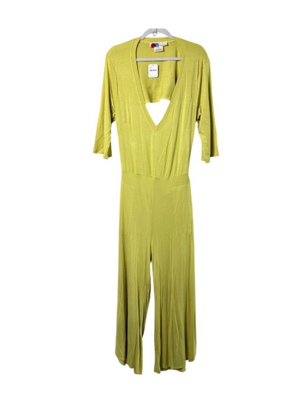 NWT Free People Beach Open Back Jumpsuit Lime Yellow Green Large